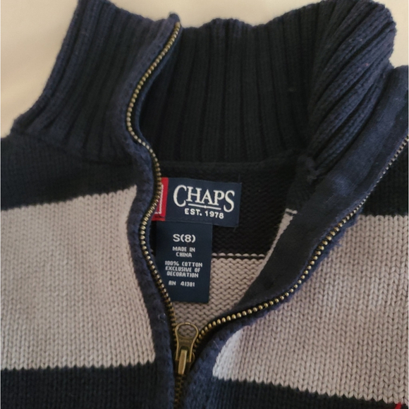 Chaps Boys Size 8 Gray Navy Sweater with Quarter Zip - Picture 6 of 6